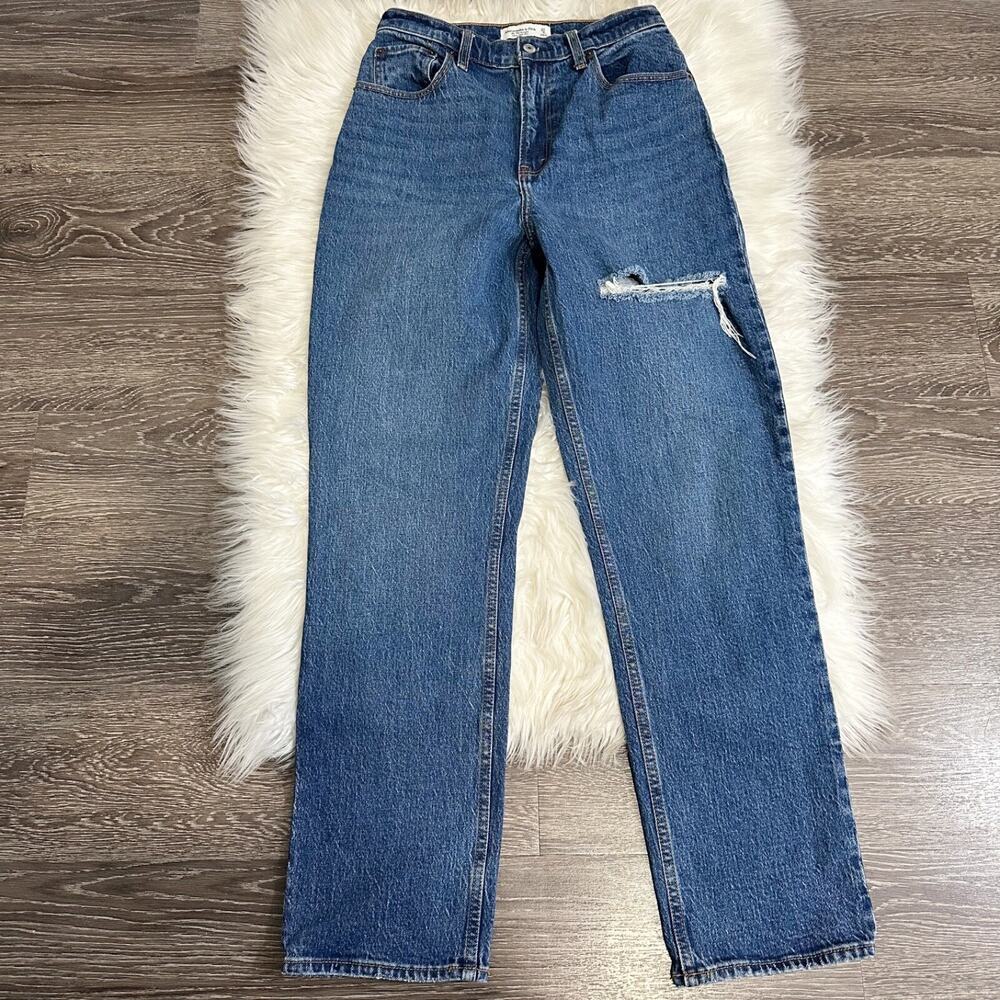 Abercombie & Fitch Womens 90s Straight Ultra High Rise Jeans Size 27/4R Rip Knee
